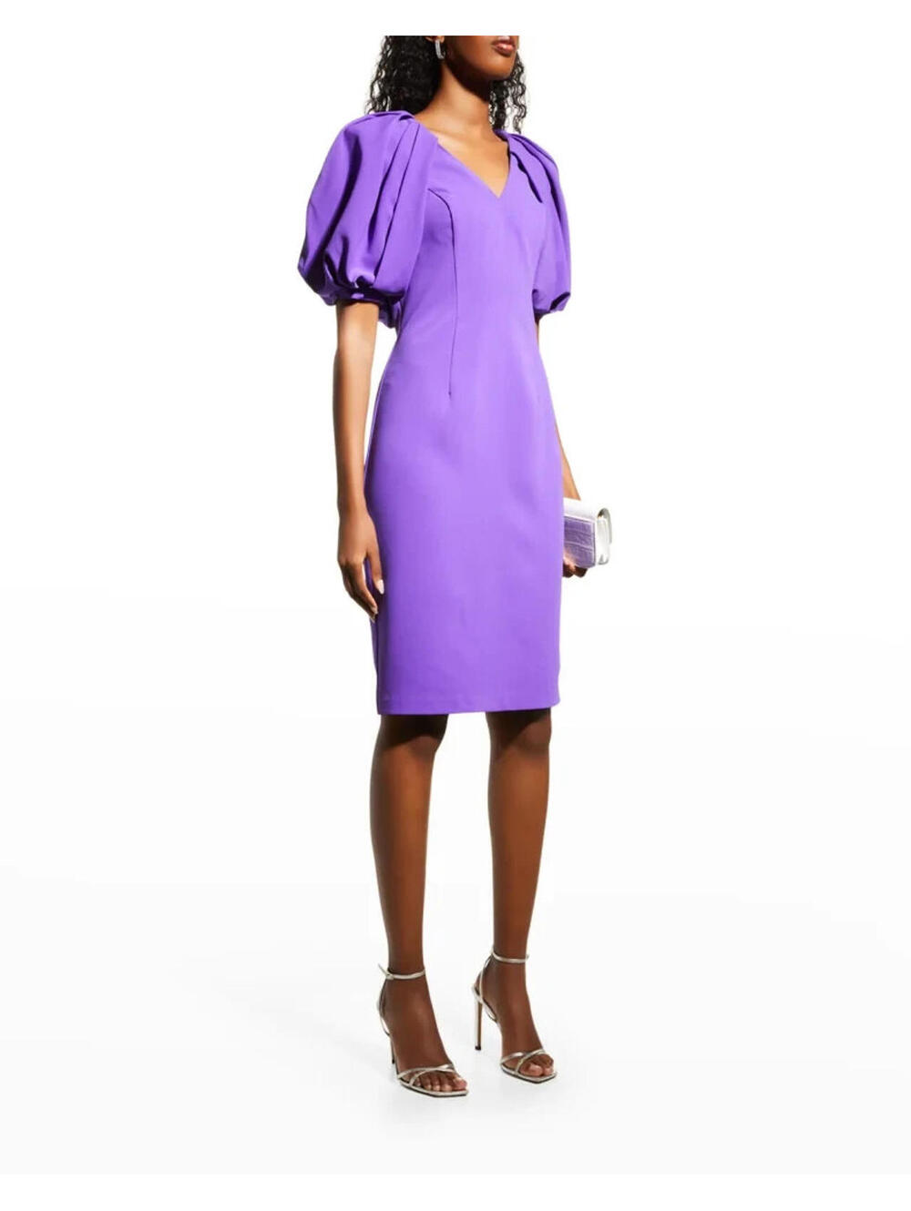 Badgley Mischka Collection Puff-Sleeve Crepe Sheath Dress sz 4 Iris NWT Modest